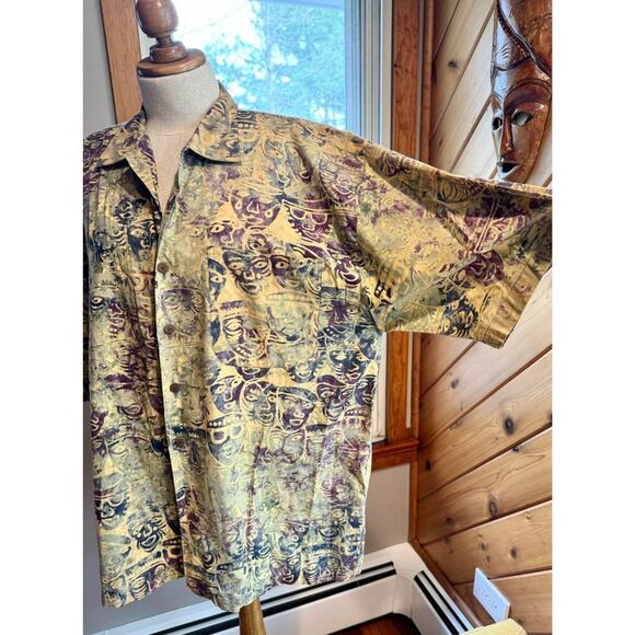 Vintage Men’s Hilo Hattie Face Tapestry Printed Hawaiian Shirt Button Down - Picture 7 of 10